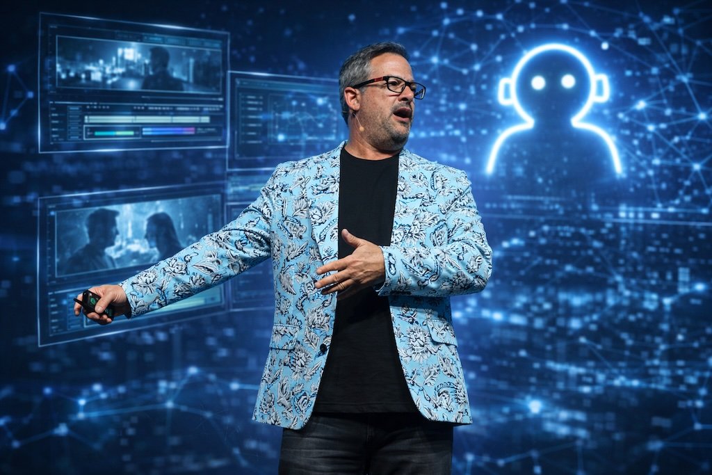 Joel Comm AI keynote speaker on stage